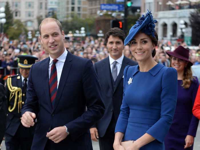 During a royal tour of Canada, Middleton wore a Jenny Packham dress and nude accessories.