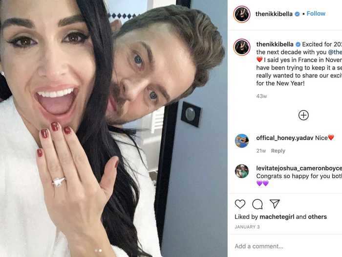 Nikki Bella shared the first photos of her engagement ring a few days later.