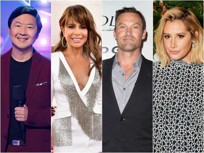 The panelists are Ken Jeong, Paula Abdul, Brian Austin Green, and Ashley Tisdale.