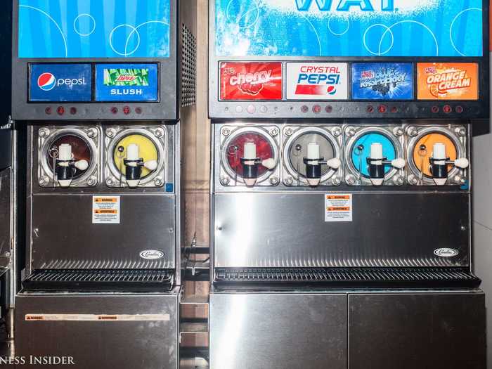 But much like its convenience contender, the basics are there. There are slushie and milkshake machines galore, including a rare sighting of a Crystal Pepsi slushie flavor.