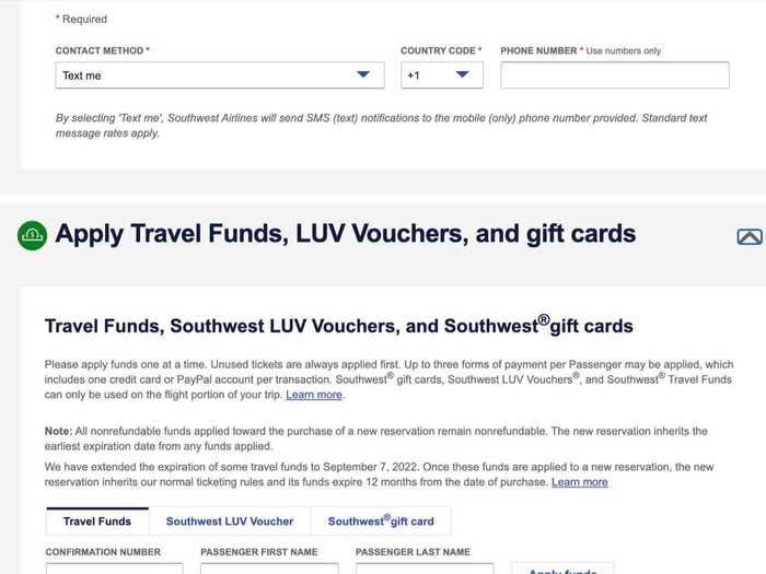 Scroll down to and click "apply travel funds, LUV vouchers, and gift cards." You