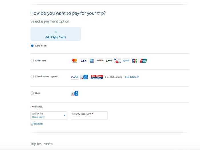 Scroll down to "how do you want to pay for your trip" and select "add flight credit."