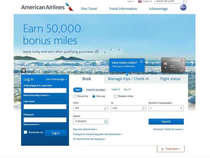 American Airlines: Start by searching for a flight as you normally would from the airline
