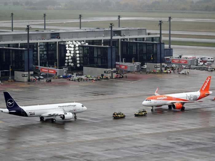 Ironically, Lufthansa and EasyJet had brought two of their most fuel-efficient jets to celebrate the opening.