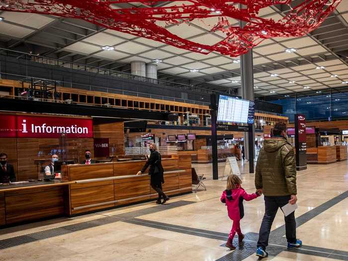 Though it makes for a stunning first impression, the airport is asking travelers to use online check-in so they can avoid this space as a way to prevent long lines and crowding during the pandemic.