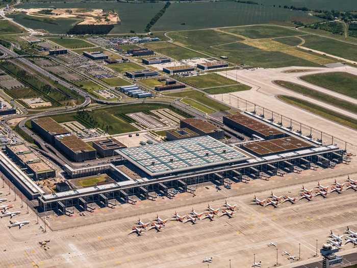 Terminals 1 and 2 are the primary achievements of the new airport, comprising the expansive U-shaped structure.