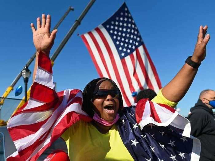 Draped with American flags, people in Delaware cheered on Biden