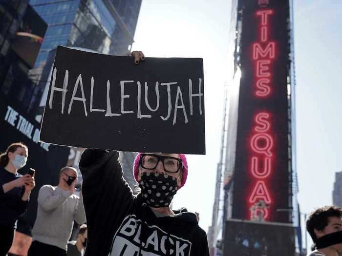 Many New Yorkers flocked to Times Square and expressed a sense of relief over Biden