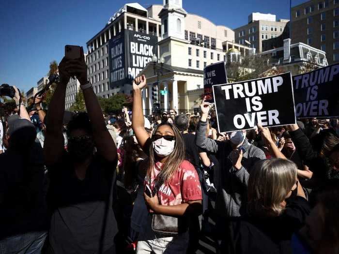 After days of waiting for results, on Saturday, people gathered at Black Lives Matter Plaza in Washington, DC, to celebrate President-elect Joe Biden