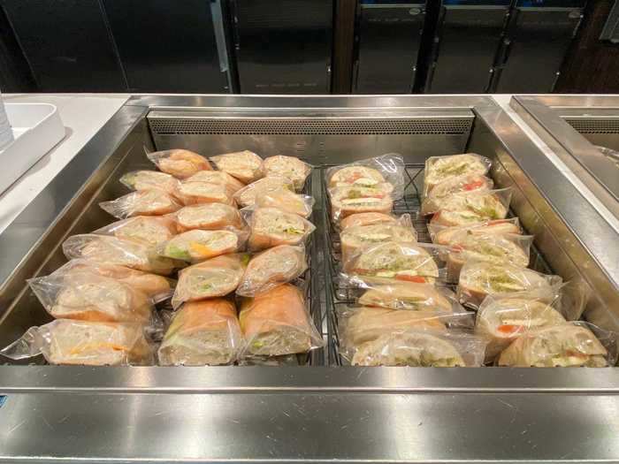 Pre-packaged sandwiches also included tomato, mozzarella, and pesto and turkey and cheese.