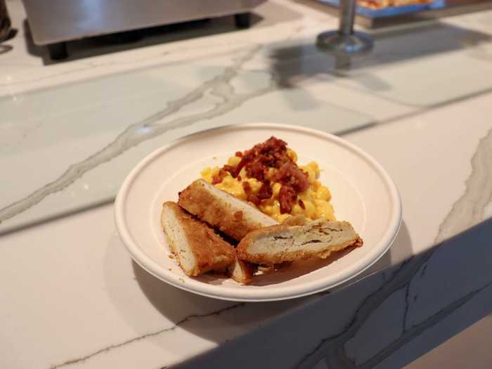 Breaded chicken cutlets and a macaroni and cheese bar were also on offer.