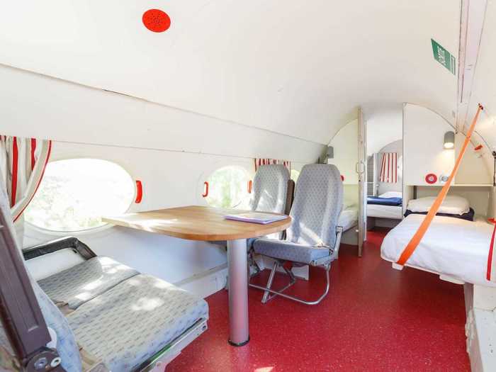 The 1960s-era plane can house four guests in a renovated interior that features three beds and also comes with an outdoor patio.