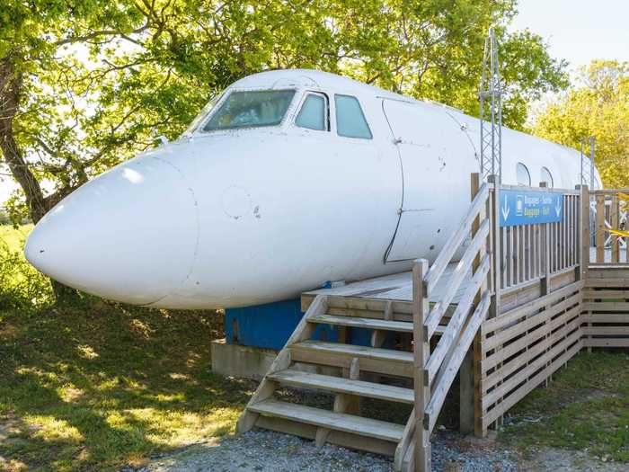 This Grumman Gulfstream I propeller plane is located in Saint-Michel-Chef-Chef, a small French town on the Bay of Biscay.