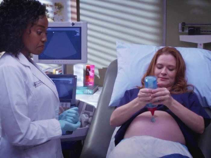 Drew gave birth in real life right after filming April