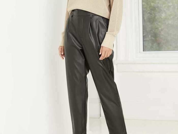 These faux-leather pants are very on-trend.