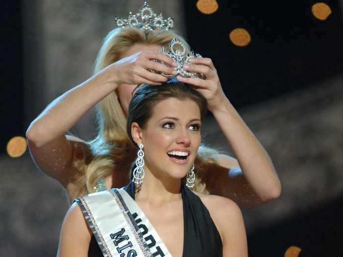 Chelsea Cooley wore a halter-style dress when she was crowned Miss USA in 2005.