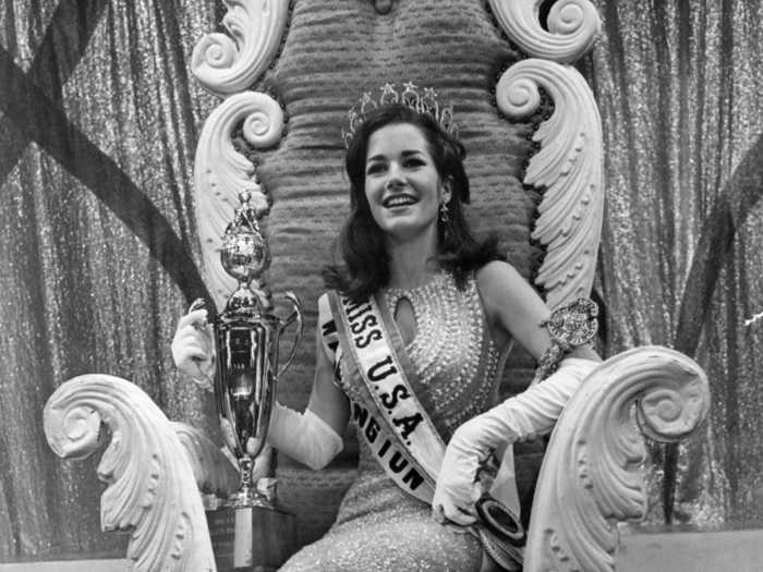 Didi Anstett was crowned Miss USA in 1968 in a sparkly gown.