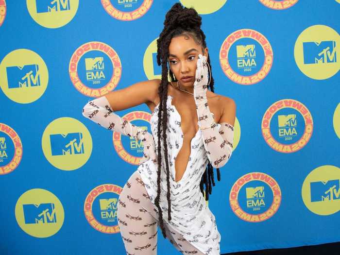 Leigh-Anne Pinnock, also of Little Mix, wore a black-and-white ensemble with a plunging neckline and semi-sheer pants.