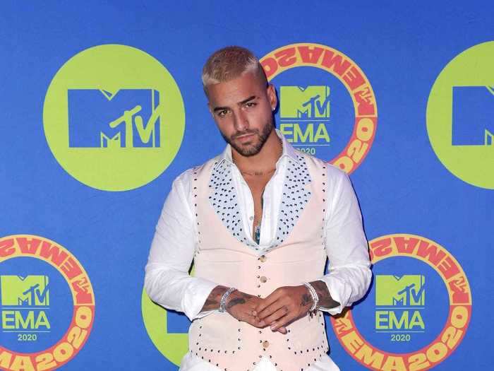 Maluma paired a studded vest with oversized pants.