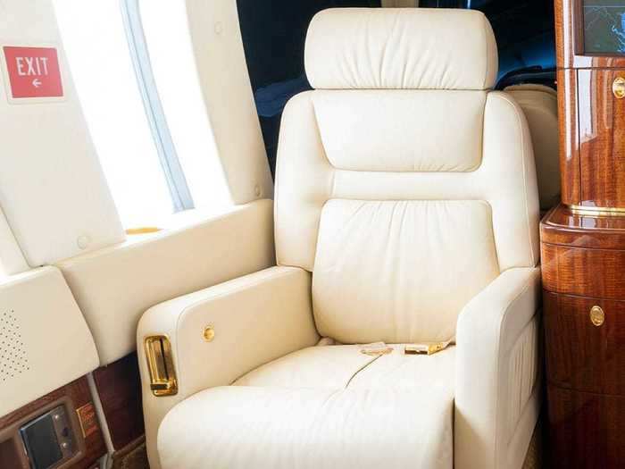 Gold fittings can also be found on the seat and the door panels, a Trump aircraft staple.