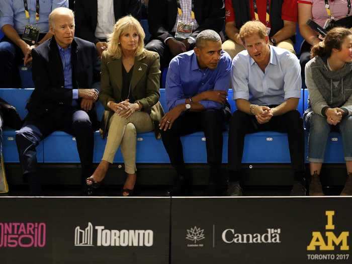 They were joined by former President Barack Obama to watch a basketball match on day seven of the tournament.