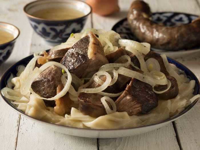 She recommends trying beshbarmak, a traditional dish made with noodles and boiled horse meat. "It