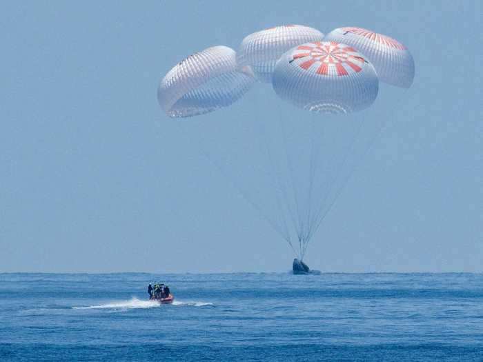 If all goes well, the capsule will deploy its parachutes and gently splash into the ocean.