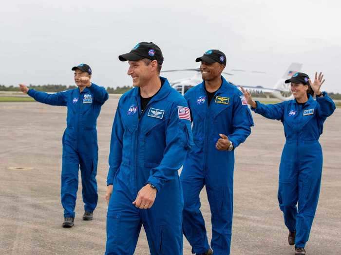 The astronauts arrived in Cape Canaveral on Sunday, where they busied themselves with pre-launch preparations.