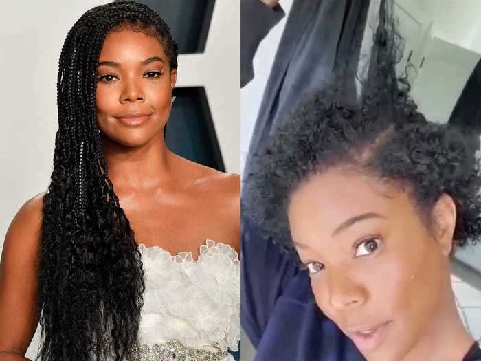 Gabrielle Union also embraced her natural hair during her time at home.