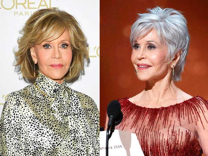 Jane Fonda showed off her new silver look on the Academy Awards stage.