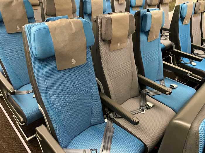 Seats in economy are configured in the standard 3-3-3 configuration for the A350, which means that a passenger could get stuck in a middle seat.