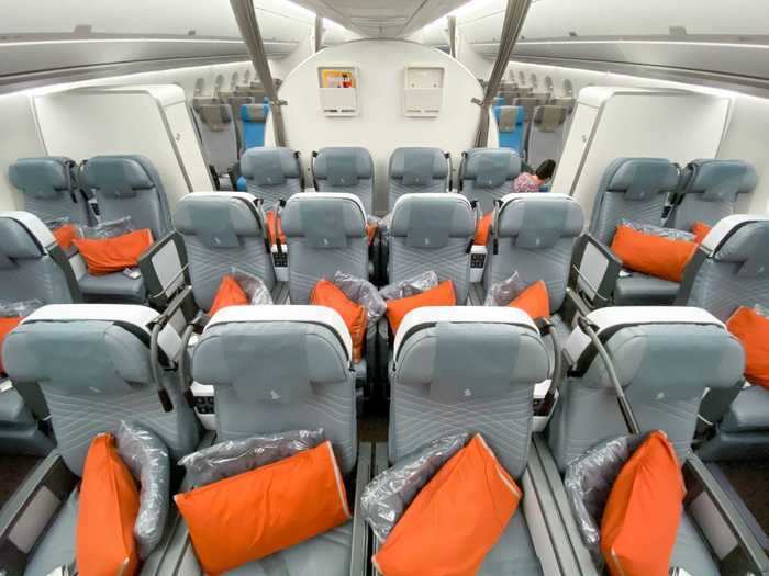 Directly behind business class is the premium economy class, the smallest on the aircraft with only three rows.