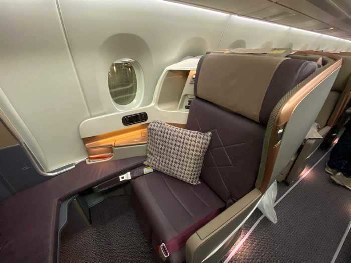 A veritable throne, the seats are oversized and offer more space and cushioning than the traditional business class seats.