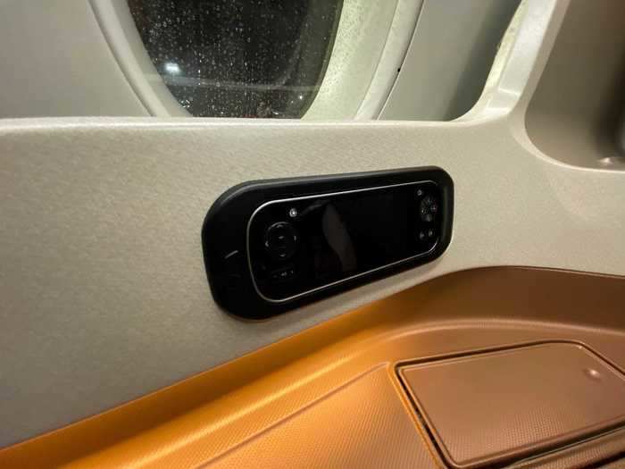 The system is actually not touch-screen in business class but can be controlled via this remote or by pairing a mobile device. Flyers can also browse the system pre-flight and create a playlist before stepping onboard.