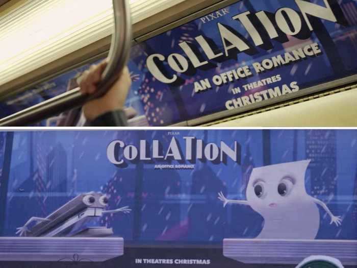 Several different posters for the animated film "Collation" appear throughout the movie.