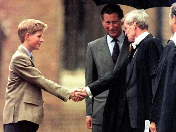 1998: Prince Charles dropped Prince Harry off at the prestigious Eton College where he would join his brother William as a boarder.