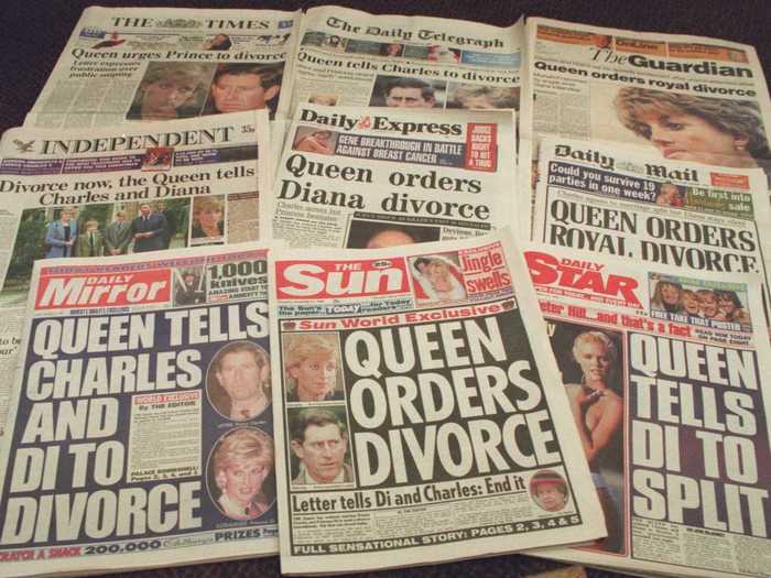 1995: Diana gave an interview to Panorama, watched by 23 million people, wherein she claimed: "There were three of us in this marriage." British press reported that the Queen had written to Charles and Diana urging them to agree to an early divorce.