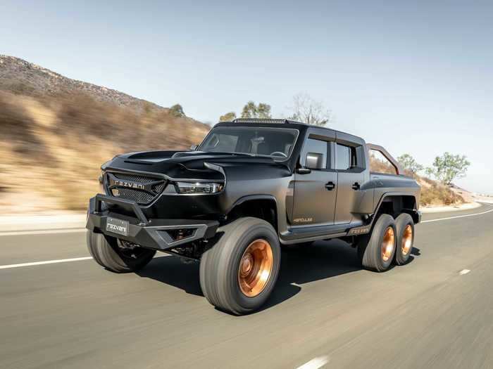 Rezvani builds the Hercules 6x6 based on the Jeep Gladiator, which it tears down and rebuilds with a reinforced frame, a new drivetrain, and an extra axle.