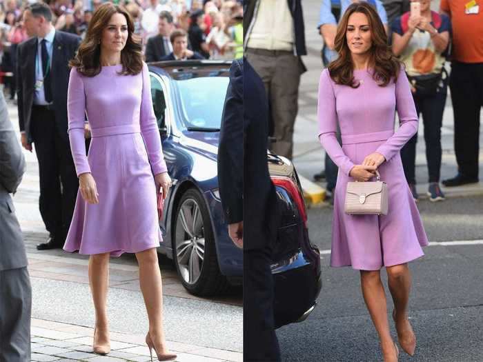 She debuted this lavender Emilia Wickstead dress in July 2017, then pulled it out again for an appearance in October 2018.