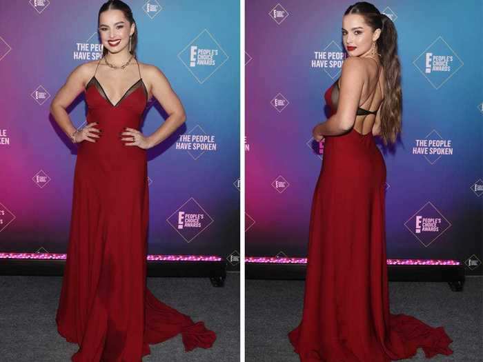 Addison Rae wore a red gown with daring details.