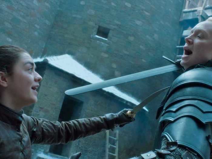 Back on season seven, Arya trained with Brienne and the two came to a draw after Arya flipped her dagger from one hand into the other.