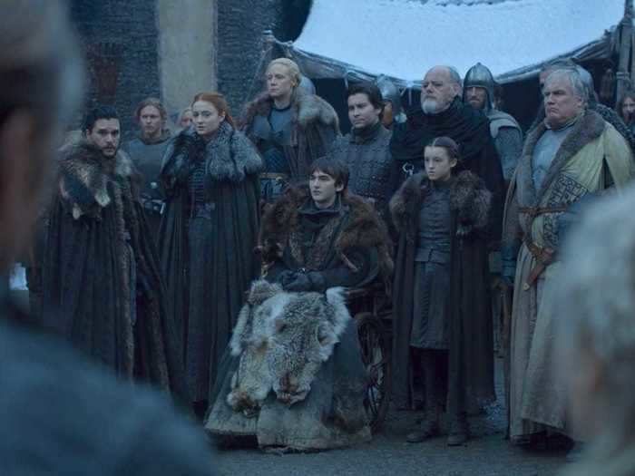 The Winterfell welcome party is also drastically different all these years later.