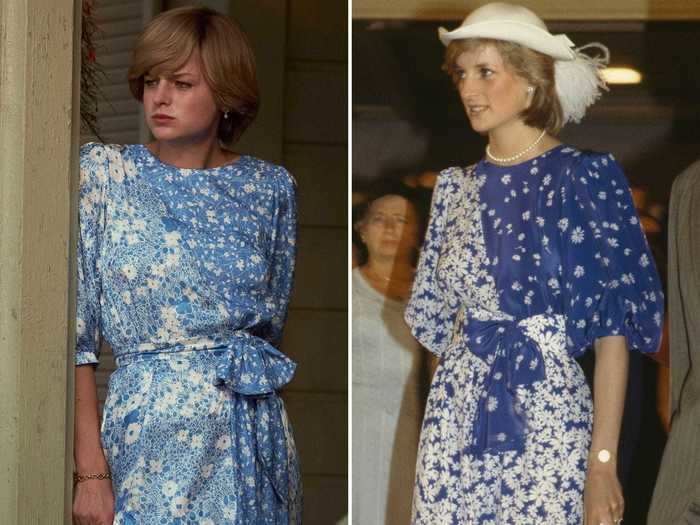 "The Crown" also took inspiration from a blue floral dress that the Princess of Wales wore while touring Australia.