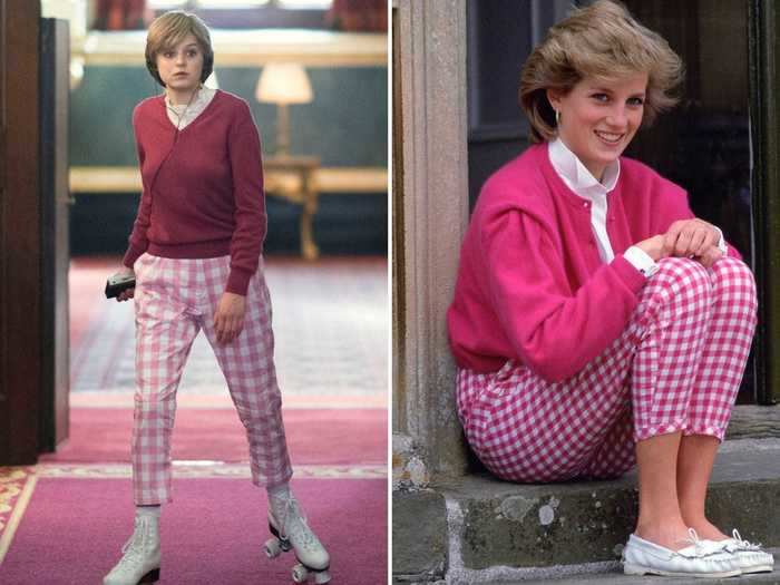 "The Crown" also re-created a hot-pink outfit that Princess Diana was pictured wearing in the 1980s.