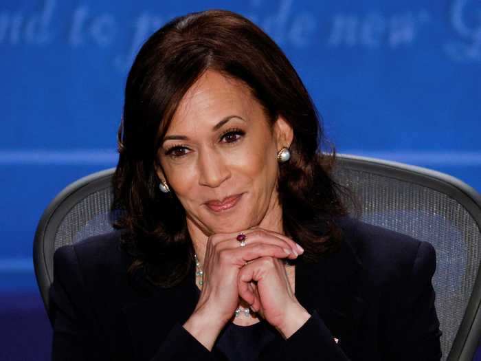 October 7: Kamala Harris listened to Mike Pence with a bemused expression at the vice presidential debate.