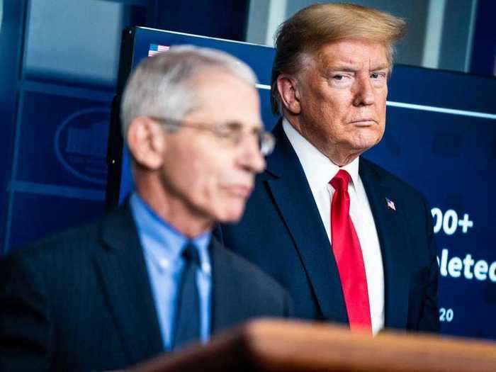 April 17: President Trump watched Dr. Anthony Fauci speak at a press room briefing.
