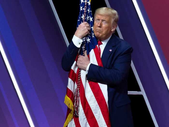 February 29: Trump hugged and kissed an American flag after speaking at the 2020 Conservative Political Action Conference.