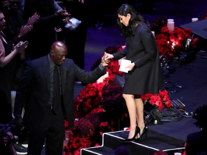 February 24: Michael Jordan helped Vanessa Laine Bryant offstage at the Staples Center after she spoke at a memorial for her husband, Kobe Bryant, daughter Gianna, and seven others who were killed in a helicopter crash.