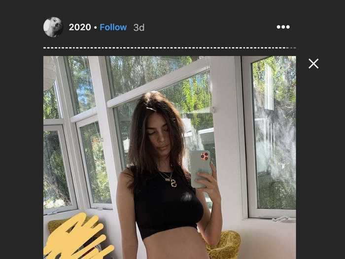 She wore another crop top with orange pants for a selfie taken at her home.