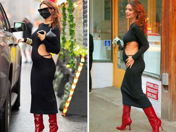 That same day, she wore a black dress with a cutout that highlighted her baby bump.